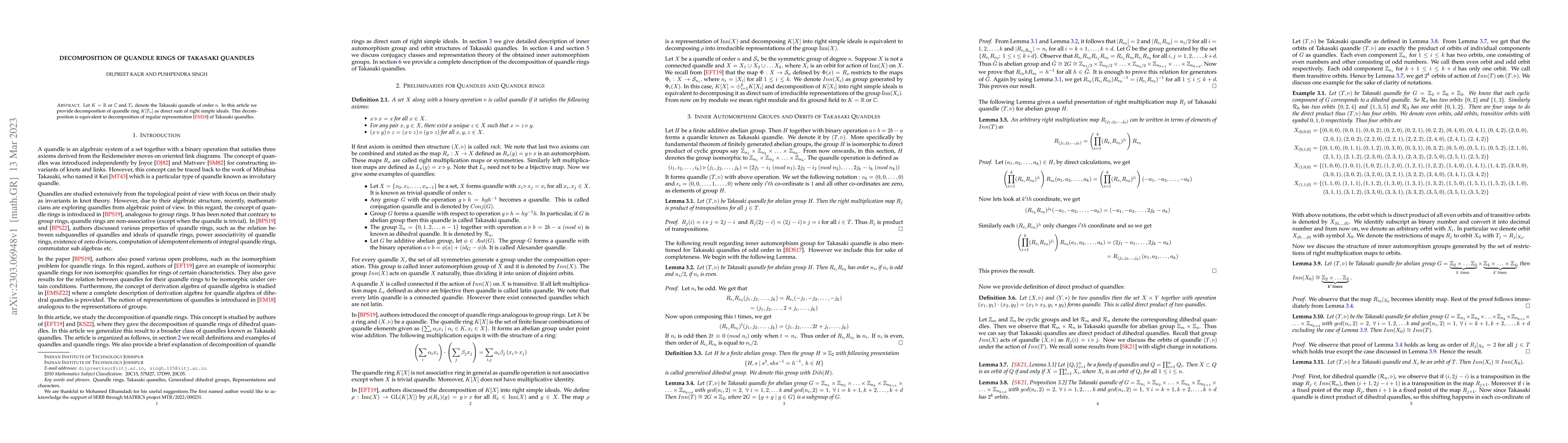 Thumbnail for Decomposition of quandle rings of Takasaki quandles