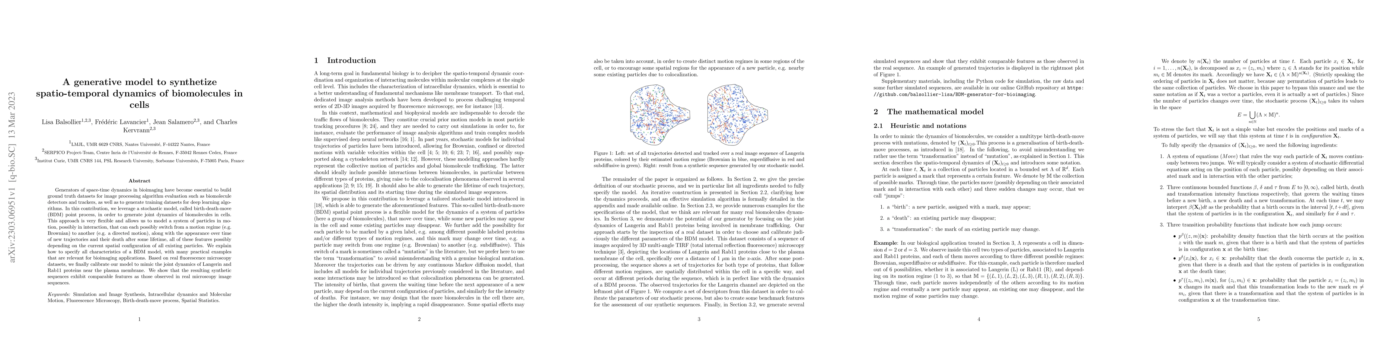 Thumbnail for A generative model to synthetize spatio-temporal dynamics of
  biomolecules in cells