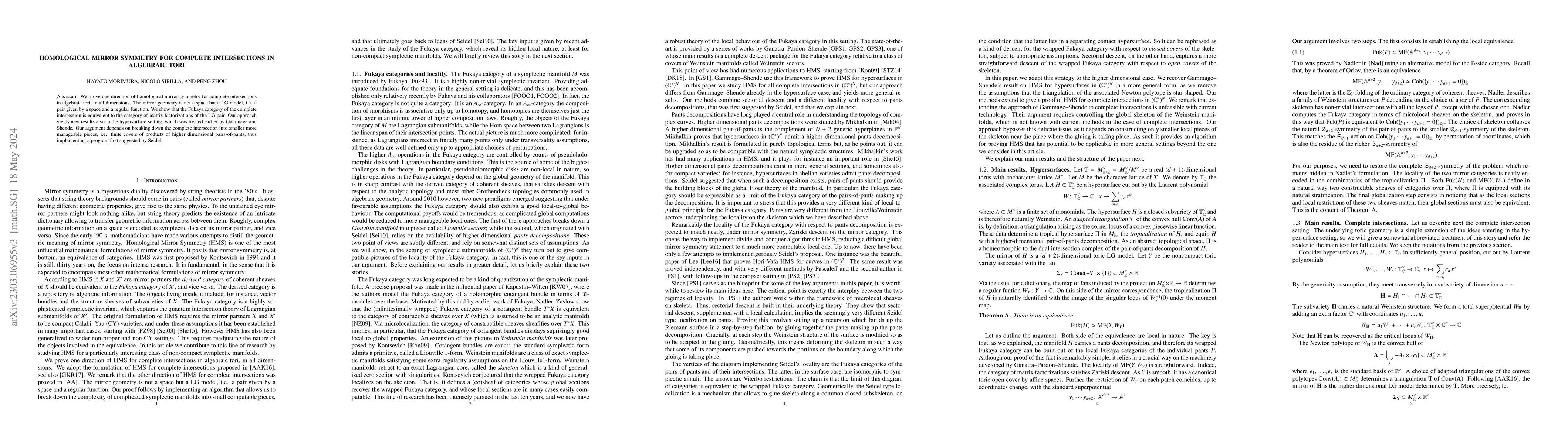 Thumbnail for Homological mirror symmetry for complete intersections in algebraic tori