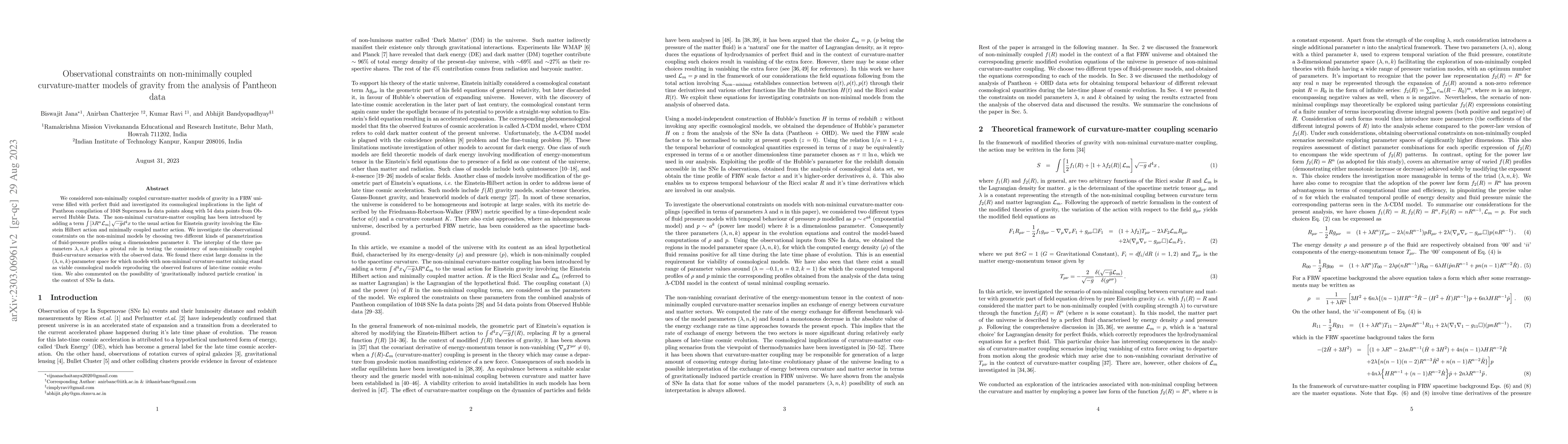 Thumbnail for Observational constraints on non-minimally coupled curvature-matter
  models of gravity from the analysis of Pantheon data