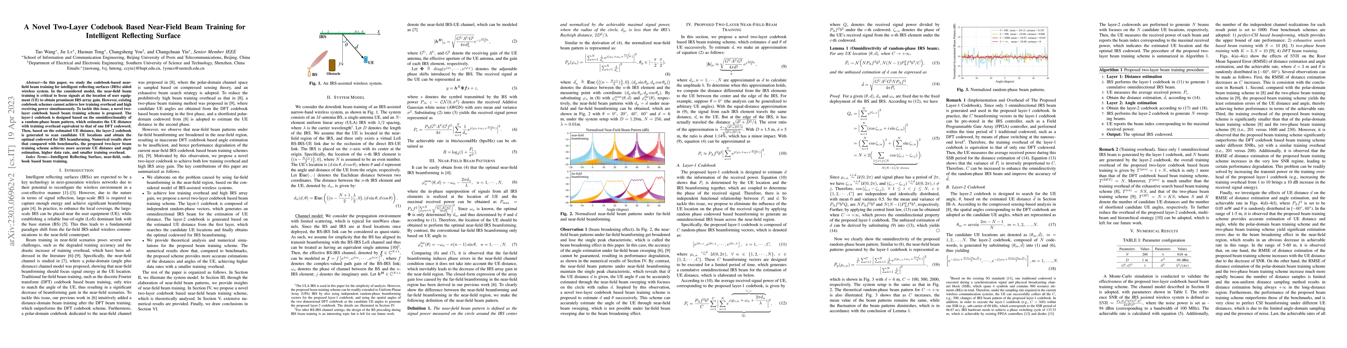 Thumbnail for A Novel Two-Layer Codebook Based Near-Field Beam Training for
  Intelligent Reflecting Surface