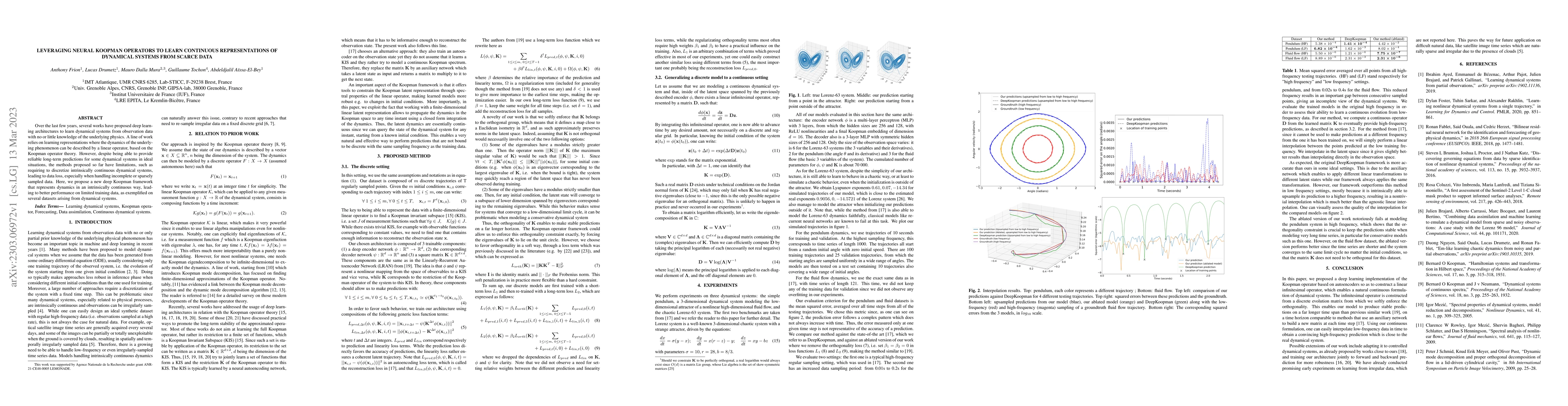 Thumbnail for Leveraging Neural Koopman Operators to Learn Continuous Representations
  of Dynamical Systems from Scarce Data