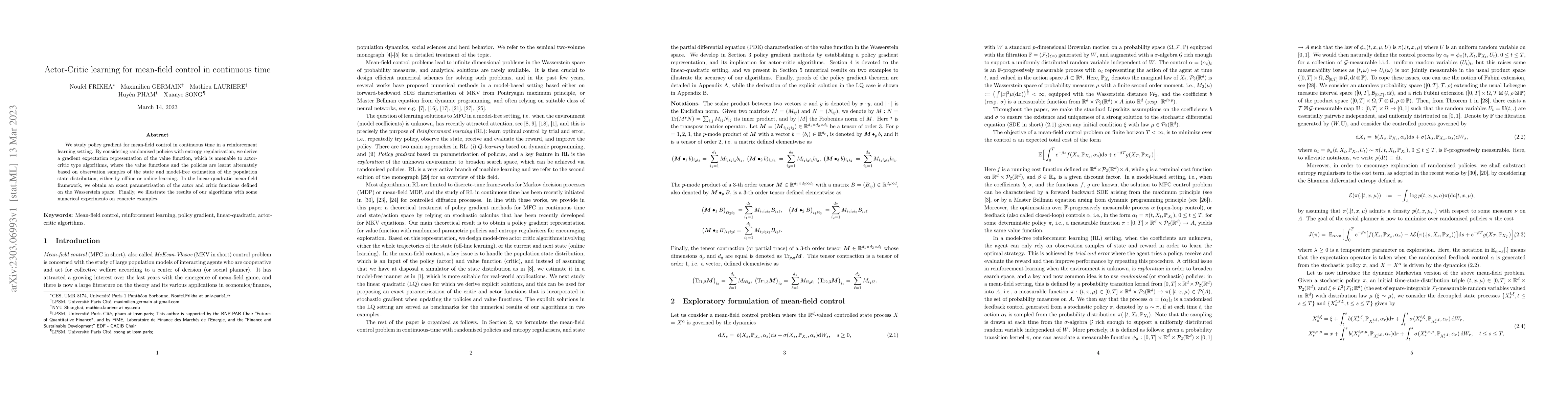 Thumbnail for Actor-Critic learning for mean-field control in continuous time