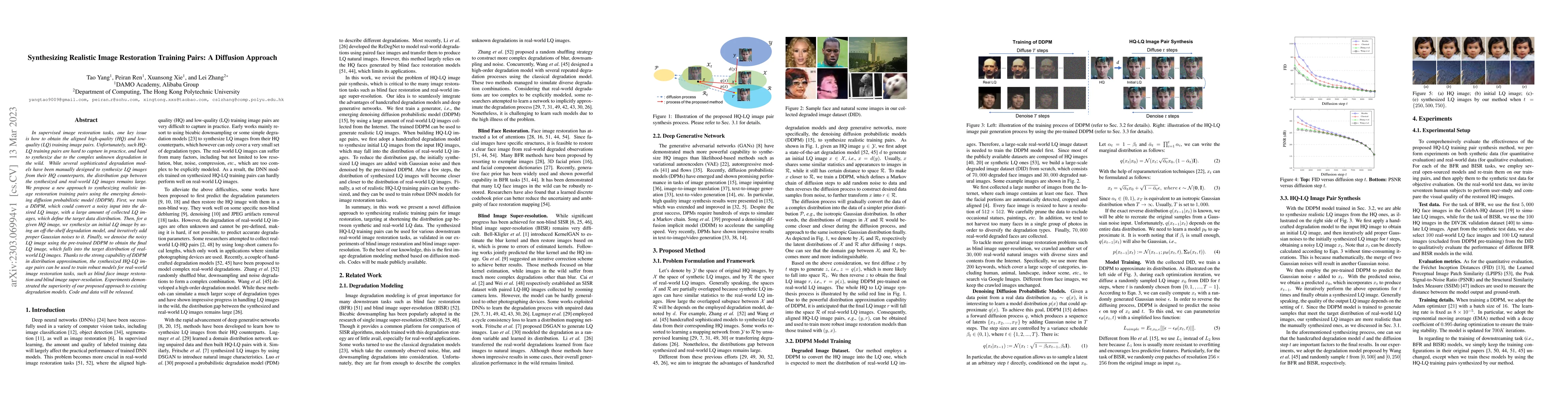 Thumbnail for Synthesizing Realistic Image Restoration Training Pairs: A Diffusion
  Approach