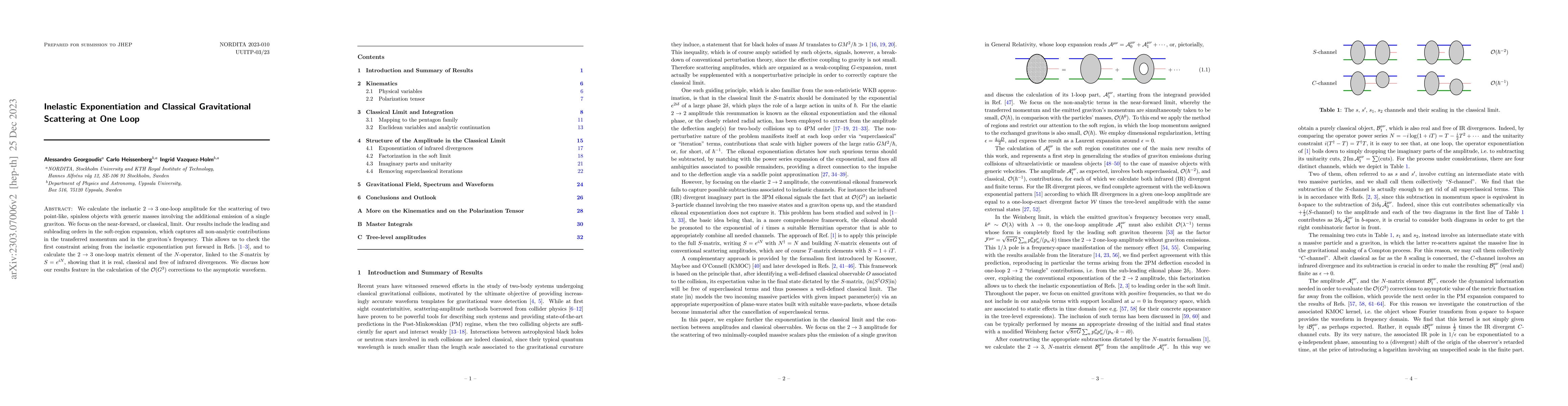 Thumbnail for Inelastic Exponentiation and Classical Gravitational Scattering at One
  Loop