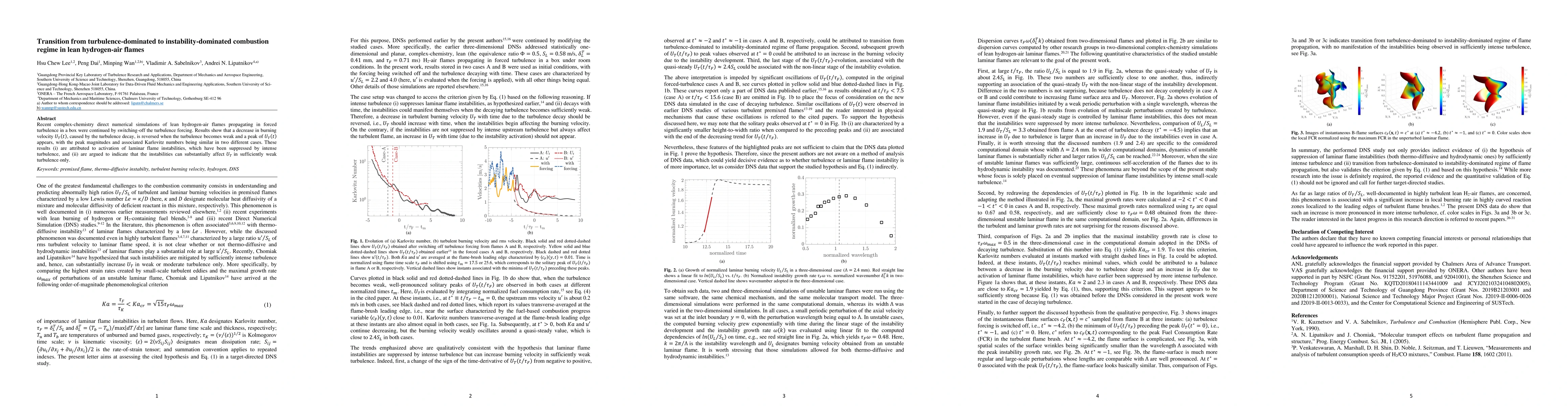 Thumbnail for Transition from turbulence-dominated to instability-dominated combustion
  regime in lean hydrogen-air flames