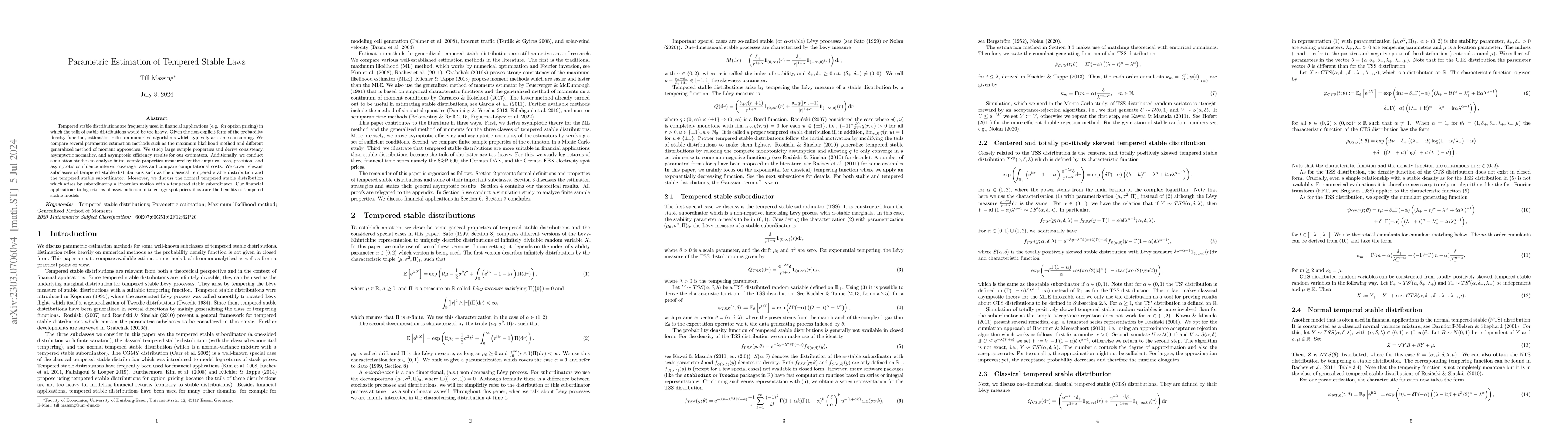 Thumbnail for Parametric Estimation of Tempered Stable Laws