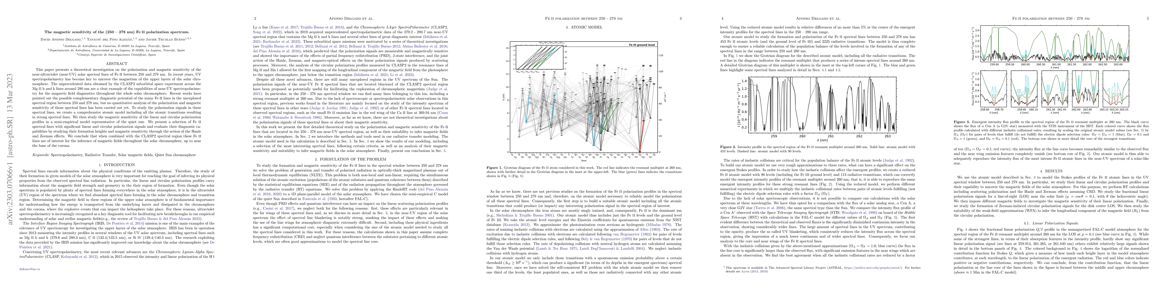 Thumbnail for The magnetic sensitivity of the (250-278nm) Fe II polarization spectrum