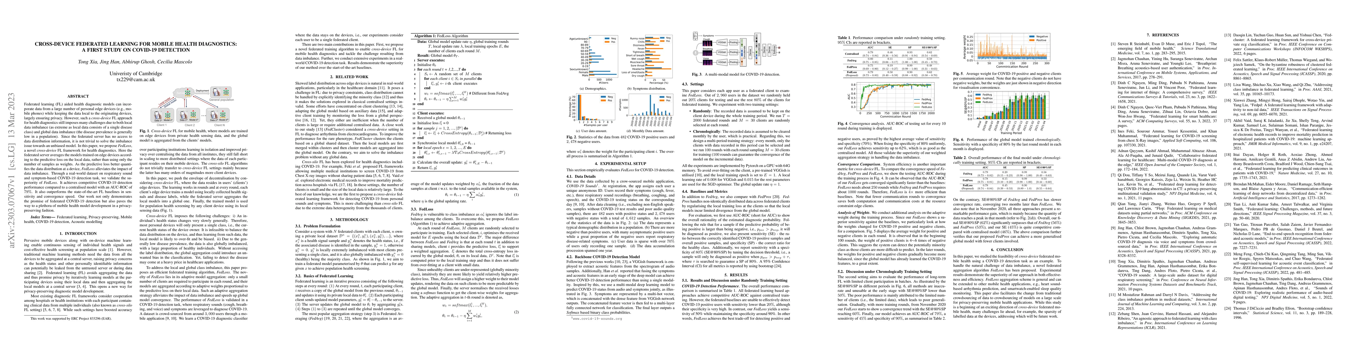 Thumbnail for Cross-device Federated Learning for Mobile Health Diagnostics: A First
  Study on COVID-19 Detection