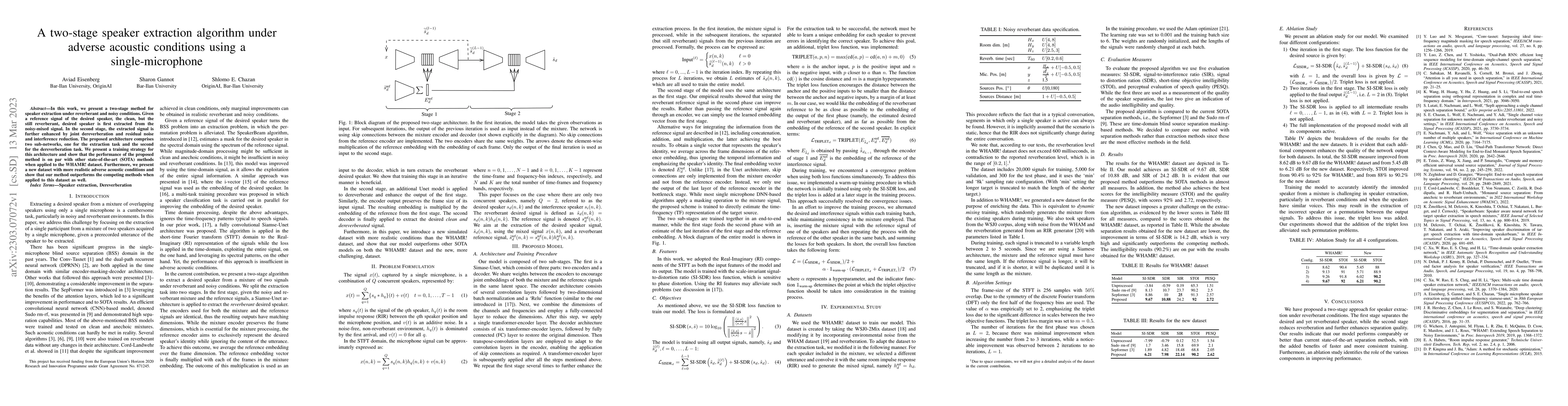 Thumbnail for A two-stage speaker extraction algorithm under adverse acoustic
  conditions using a single-microphone