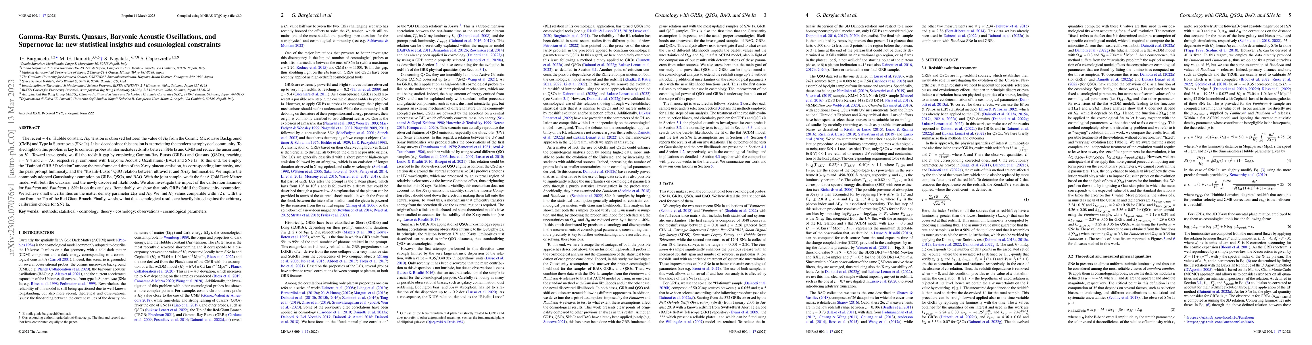 Thumbnail for Gamma-Ray Bursts, Quasars, Baryonic Acoustic Oscillations, and
  Supernovae Ia: new statistical insights and cosmological constraints