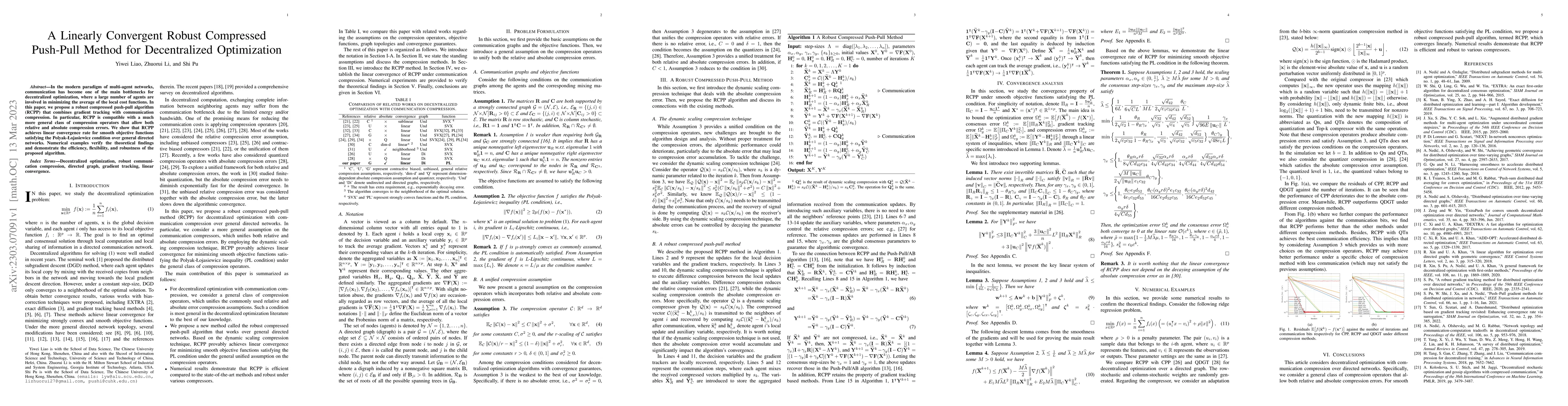 Thumbnail for A Linearly Convergent Robust Compressed Push-Pull Method for
  Decentralized Optimization
