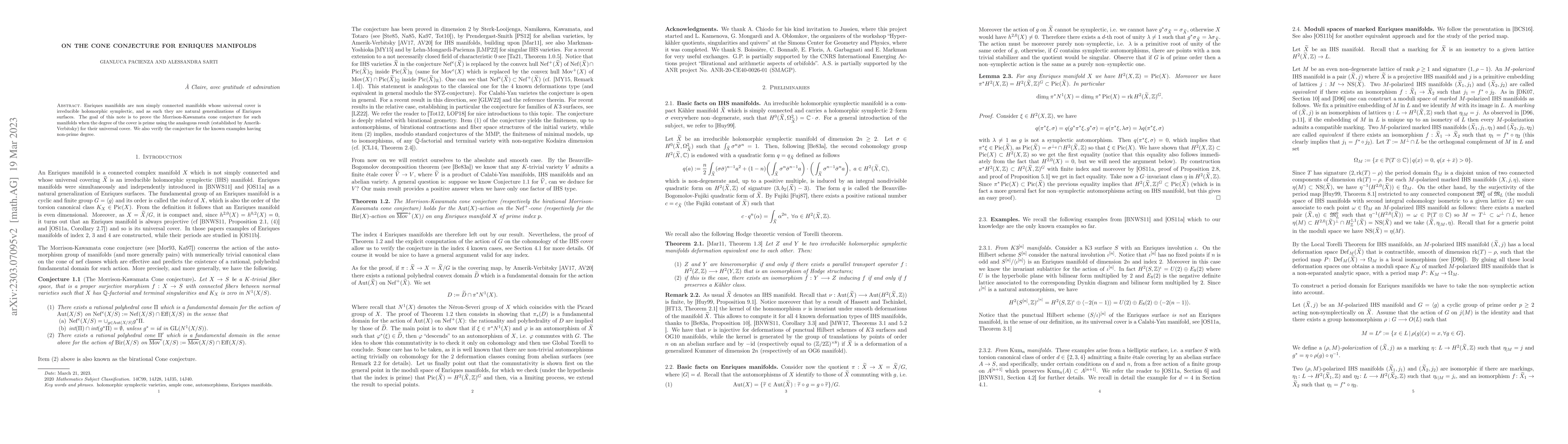 Thumbnail for On the cone conjecture for Enriques manifolds