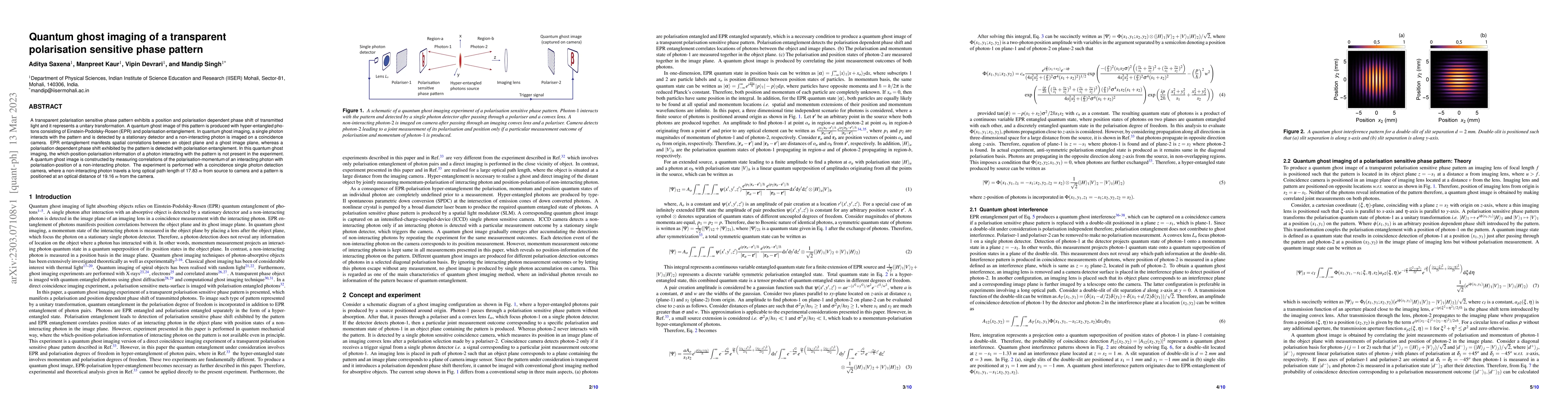 Thumbnail for Quantum ghost imaging of a transparent polarisation sensitive phase
  pattern