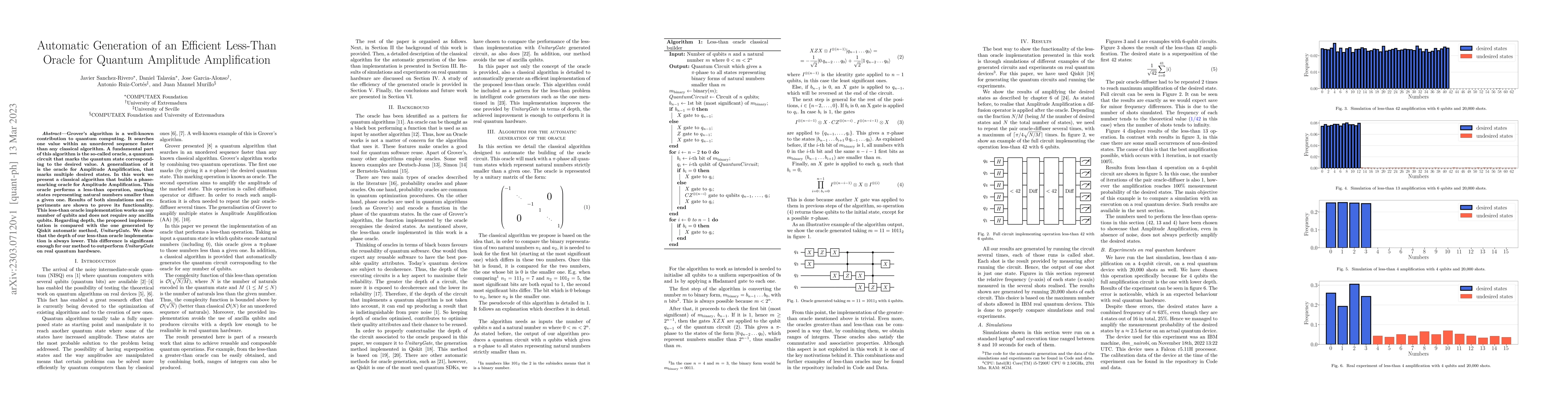 Thumbnail for Automatic Generation of an Efficient Less-Than Oracle for Quantum
  Amplitude Amplification