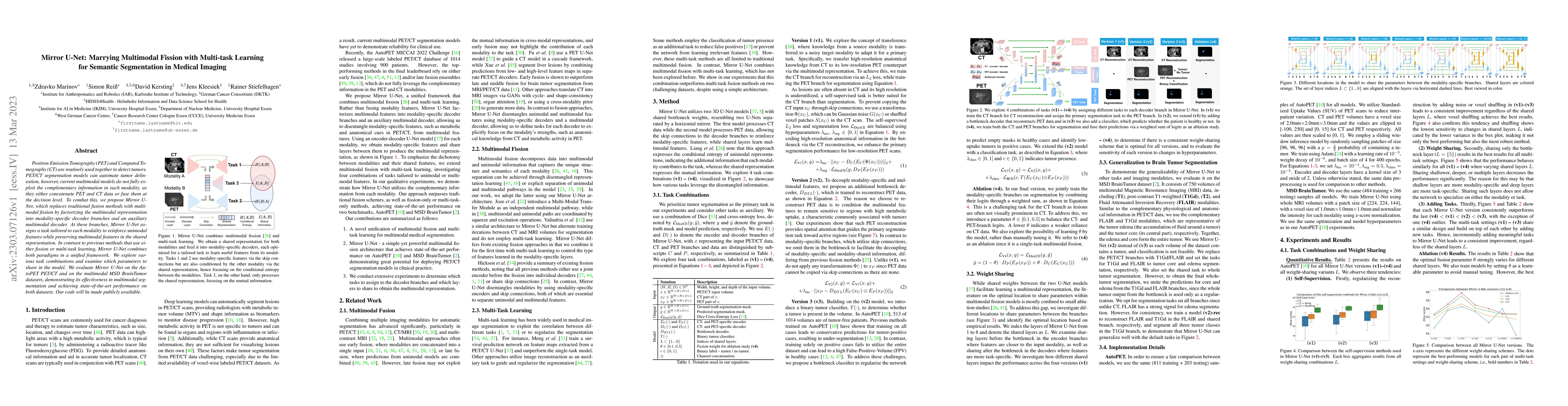 Thumbnail for Mirror U-Net: Marrying Multimodal Fission with Multi-task Learning for
  Semantic Segmentation in Medical Imaging