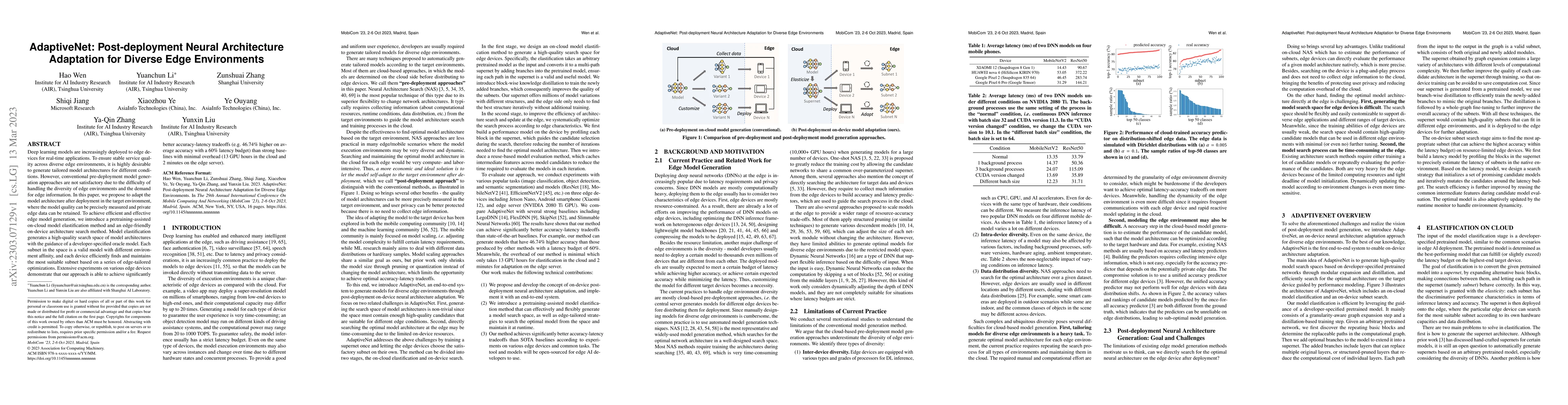 Thumbnail for AdaptiveNet: Post-deployment Neural Architecture Adaptation for Diverse
  Edge Environments
