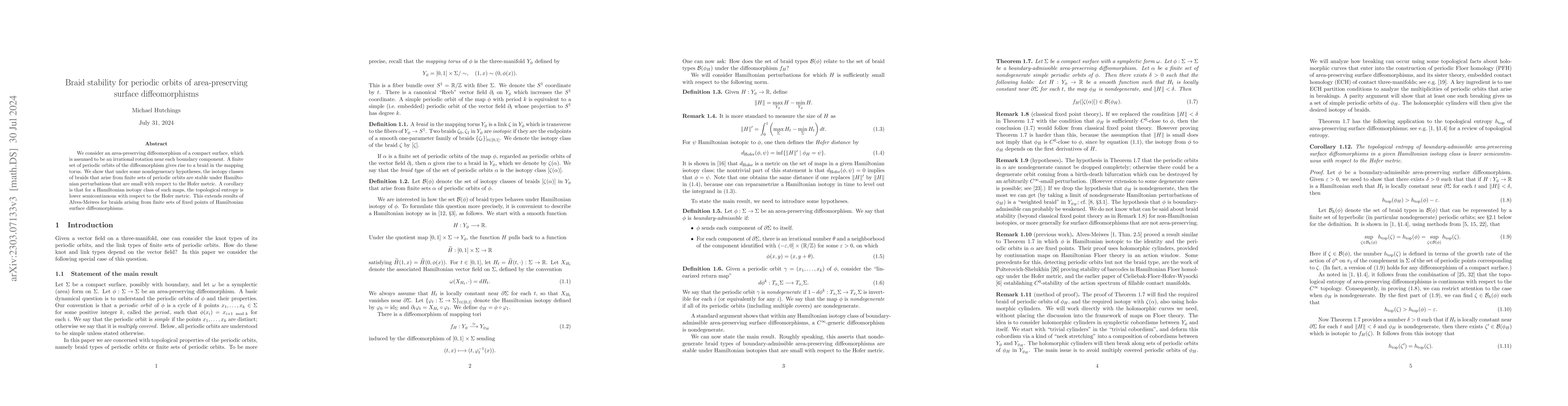 Thumbnail for Braid stability for periodic orbits of area-preserving surface
  diffeomorphisms