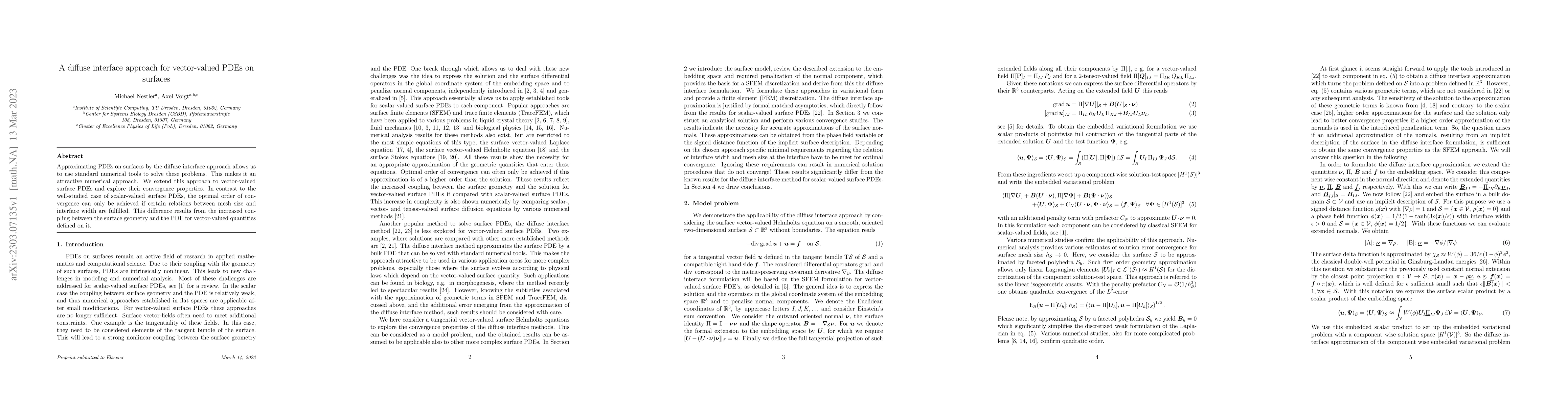 Thumbnail for A diffuse interface approach for vector-valued PDEs on surfaces