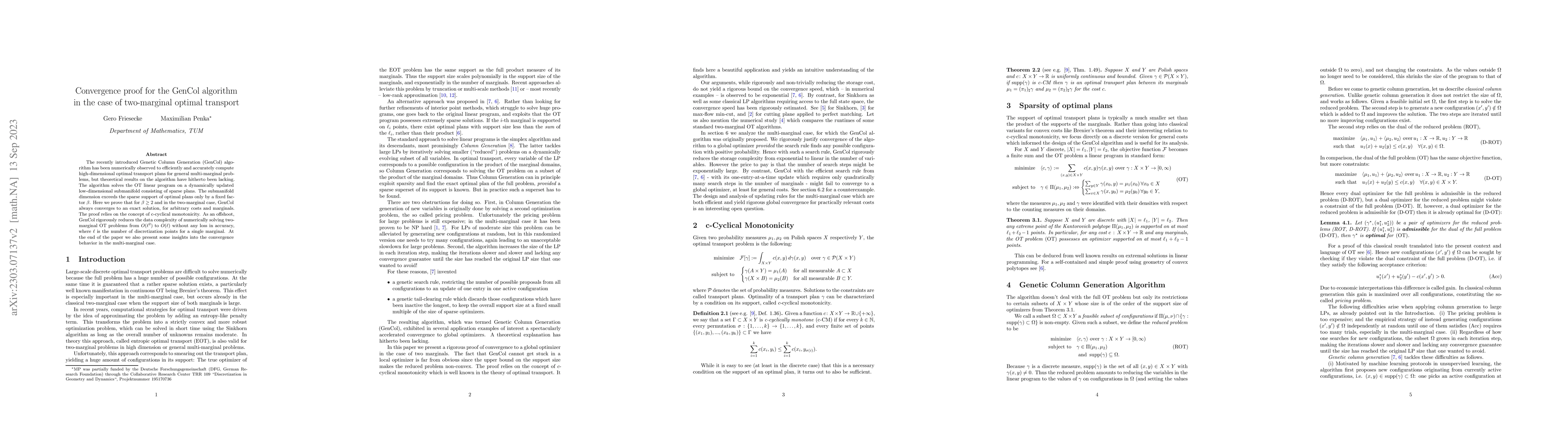 Thumbnail for Convergence proof for the GenCol algorithm in the case of two-marginal
  optimal transport