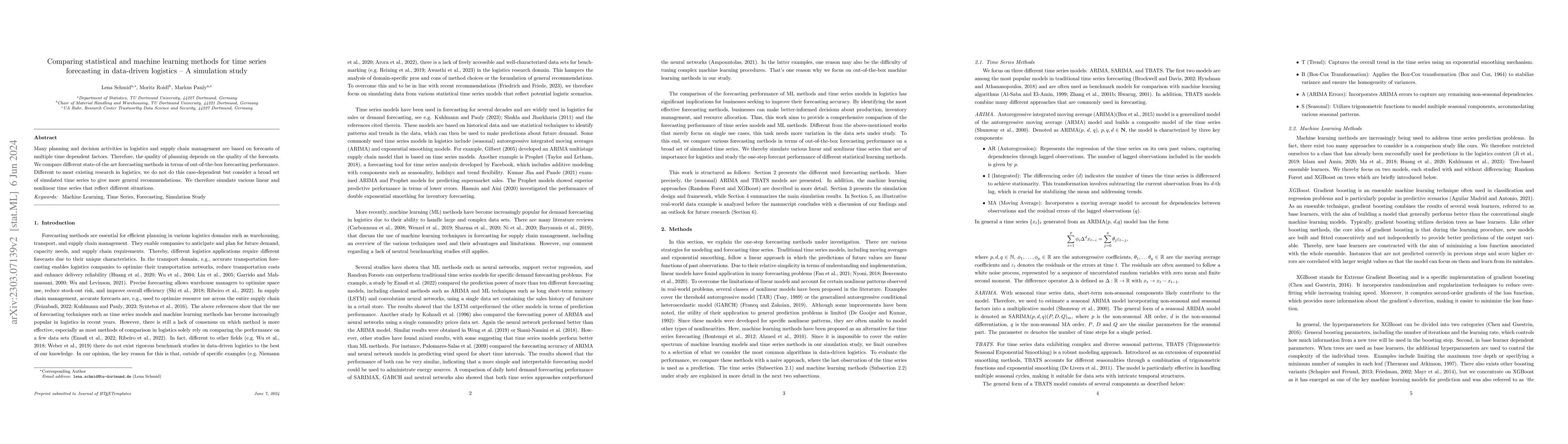 Thumbnail for Comparing statistical and machine learning methods for time series
  forecasting in data-driven logistics -- A simulation study