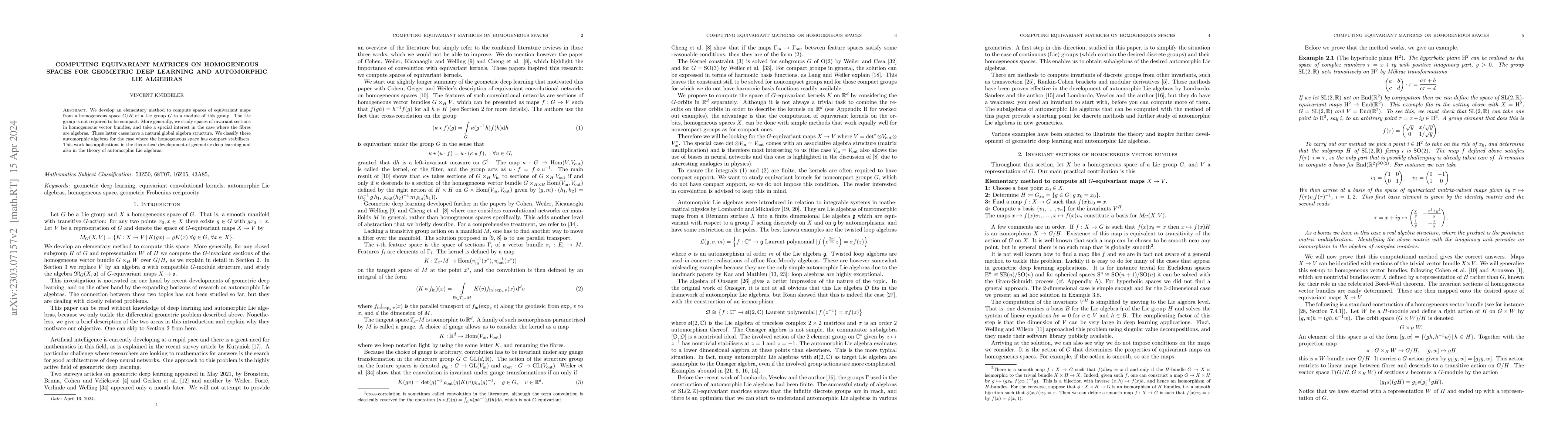 Thumbnail for Computing equivariant matrices on homogeneous spaces for Geometric Deep
  Learning and Automorphic Lie Algebras