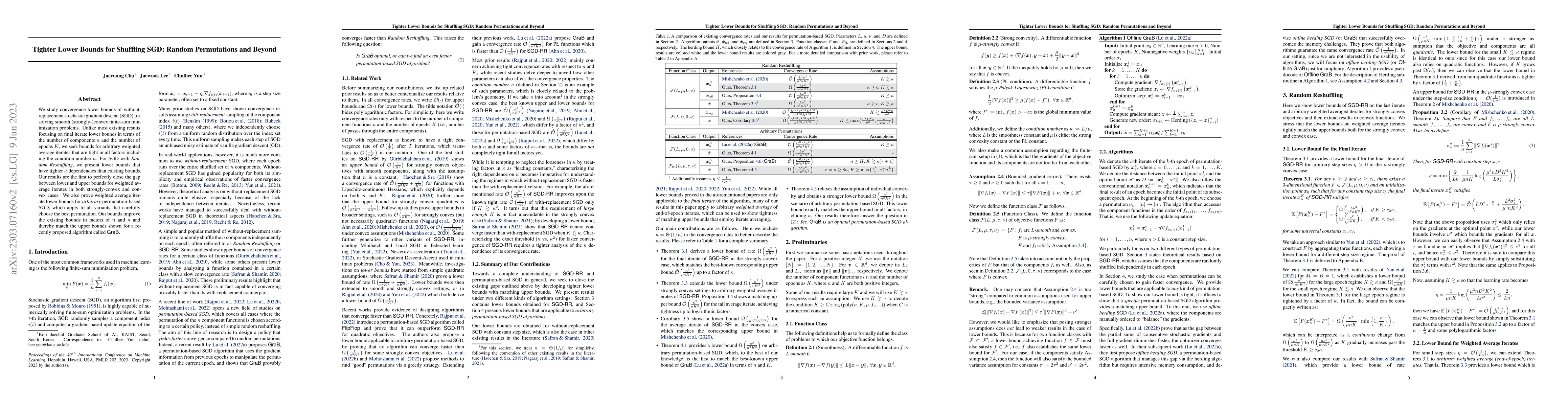 Thumbnail for Tighter Lower Bounds for Shuffling SGD: Random Permutations and Beyond