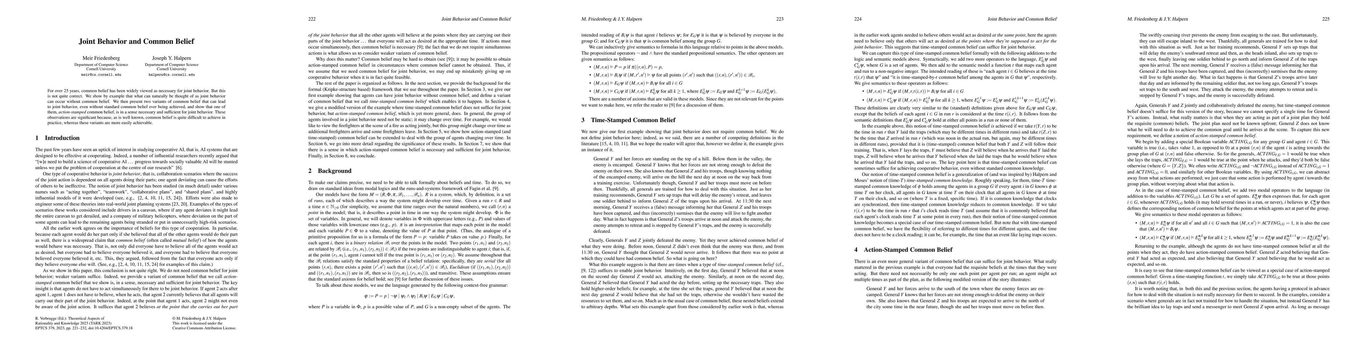 Thumbnail for Joint Behavior and Common Belief