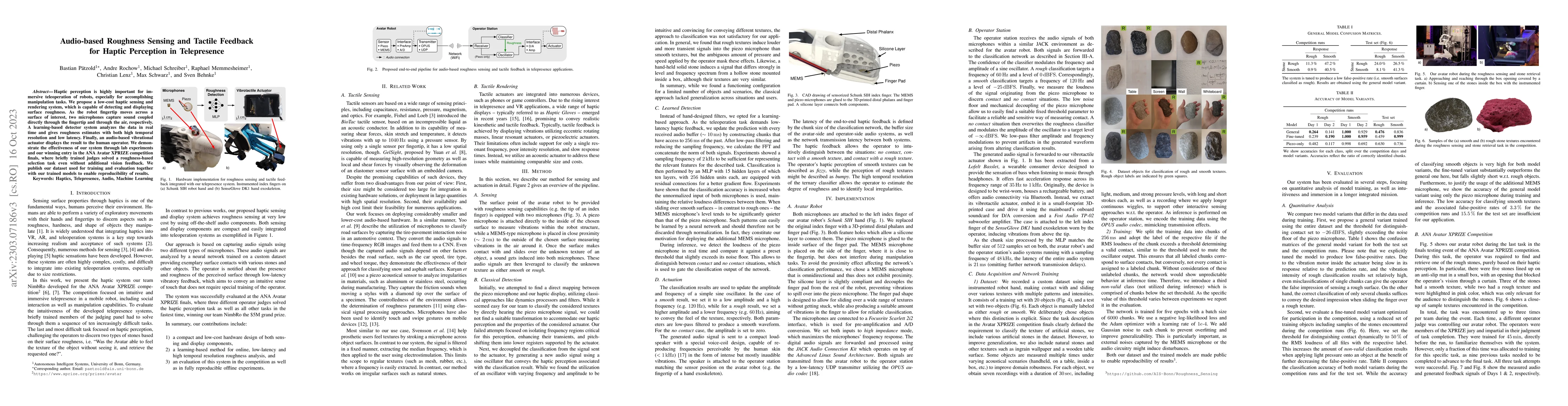 Thumbnail for Audio-based Roughness Sensing and Tactile Feedback for Haptic Perception
  in Telepresence