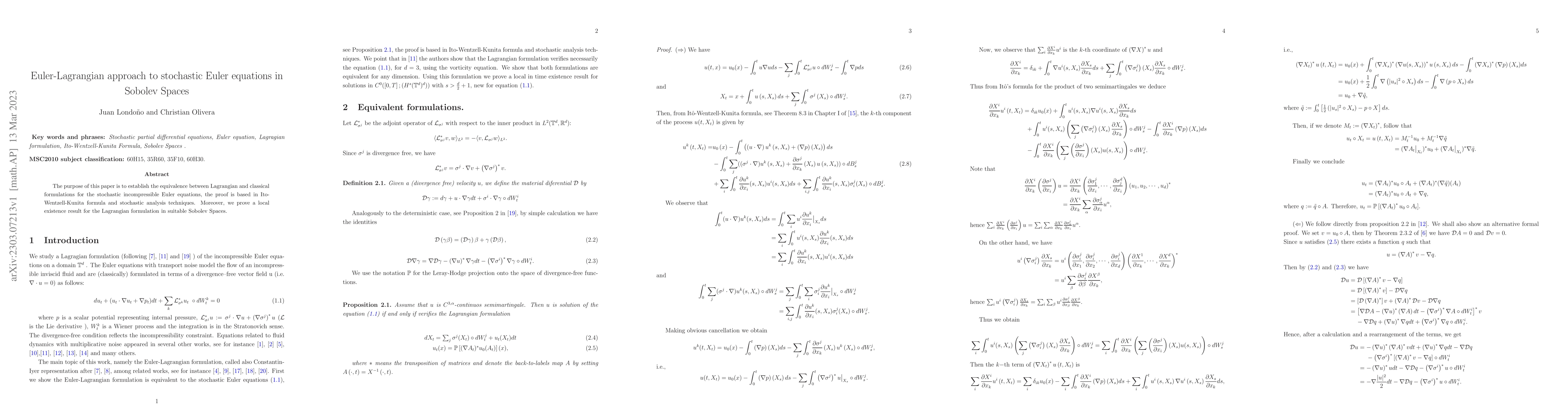 Thumbnail for Euler-Lagrangian approach to stochastic Euler equations in Sobolev
  Spaces