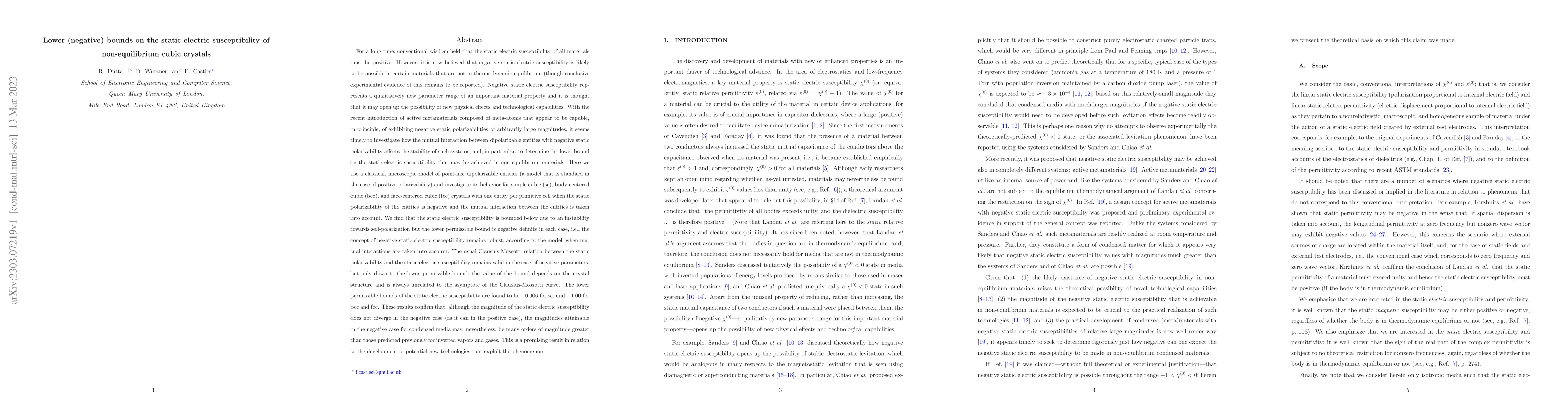 Thumbnail for Lower (negative) bounds on the static electric susceptibility of
  non-equilibrium cubic crystals