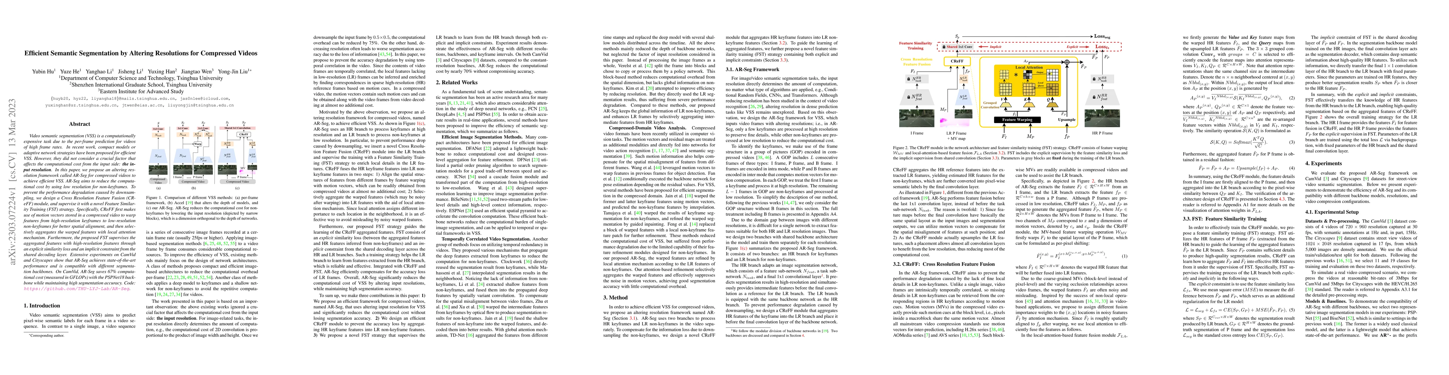 Thumbnail for Efficient Semantic Segmentation by Altering Resolutions for Compressed
  Videos