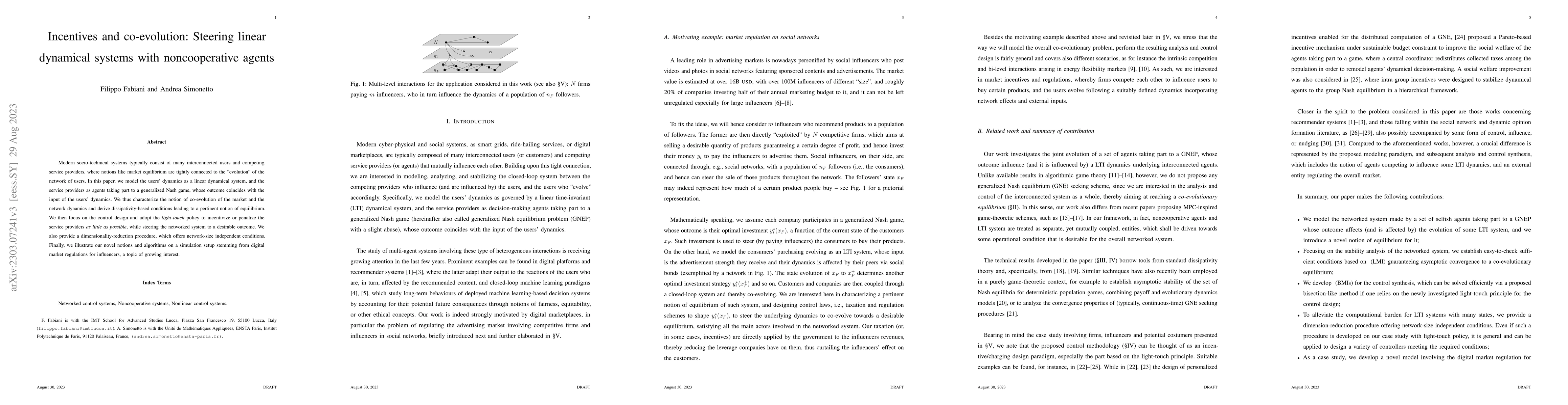 Thumbnail for Incentives and co-evolution: Steering linear dynamical systems with
  noncooperative agents