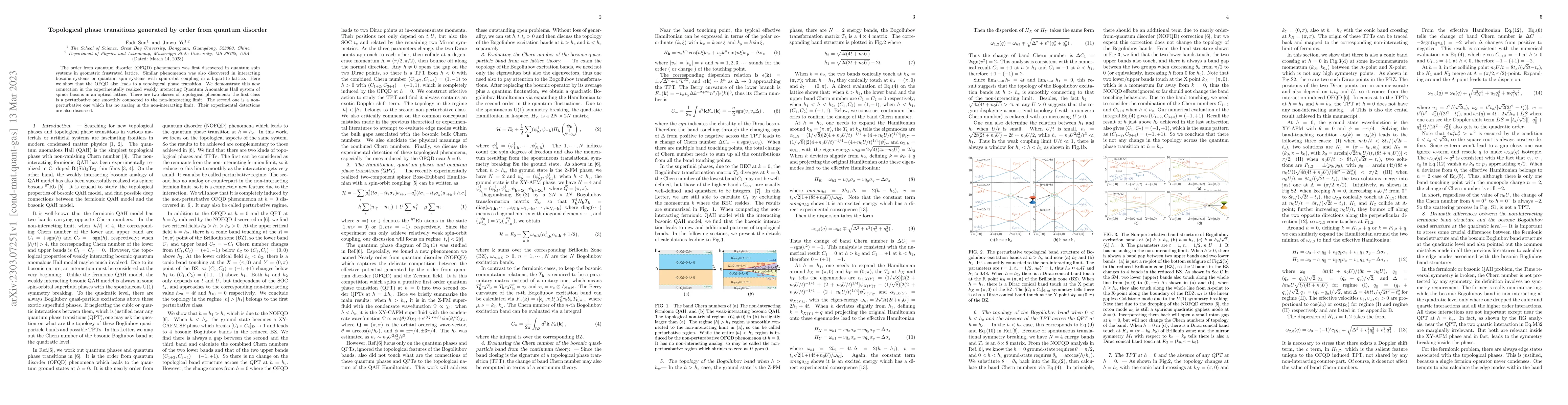 Thumbnail for Topological phase transitions generated by the order from quantum
  disorder