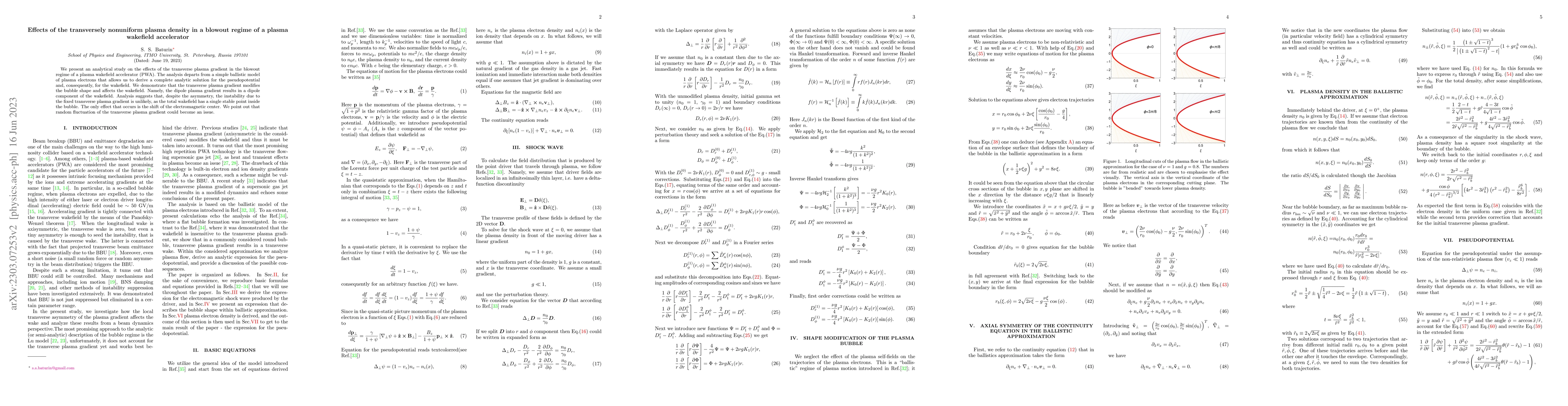 Thumbnail for Effects of the transversely nonuniform plasma density in a blowout
  regime of a plasma wakefield accelerator