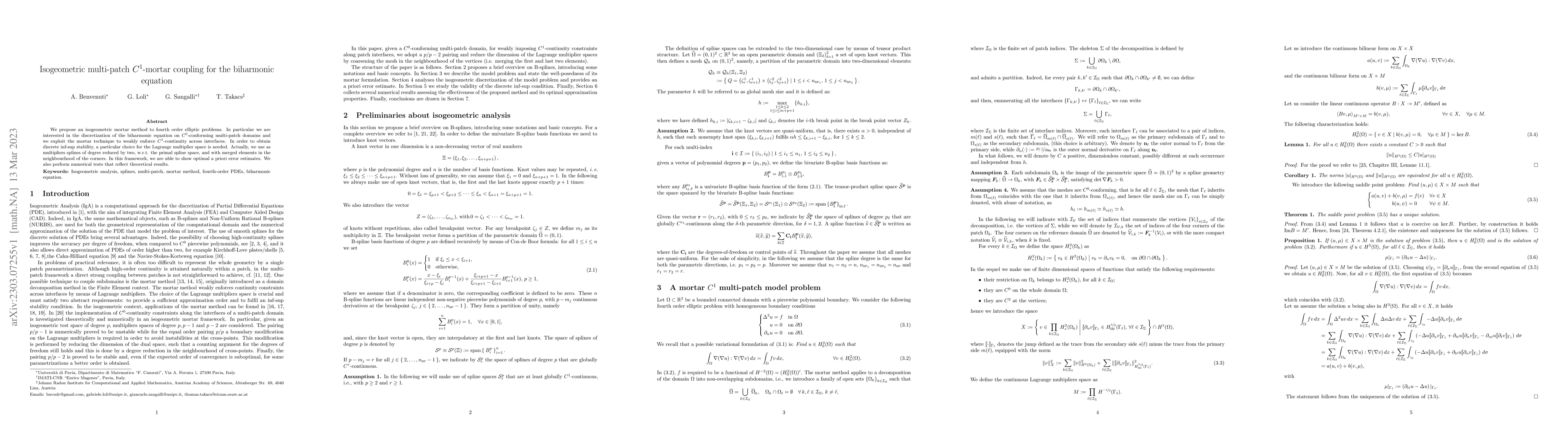 Thumbnail for Isogeometric multi-patch $C^1$-mortar coupling for the biharmonic
  equation