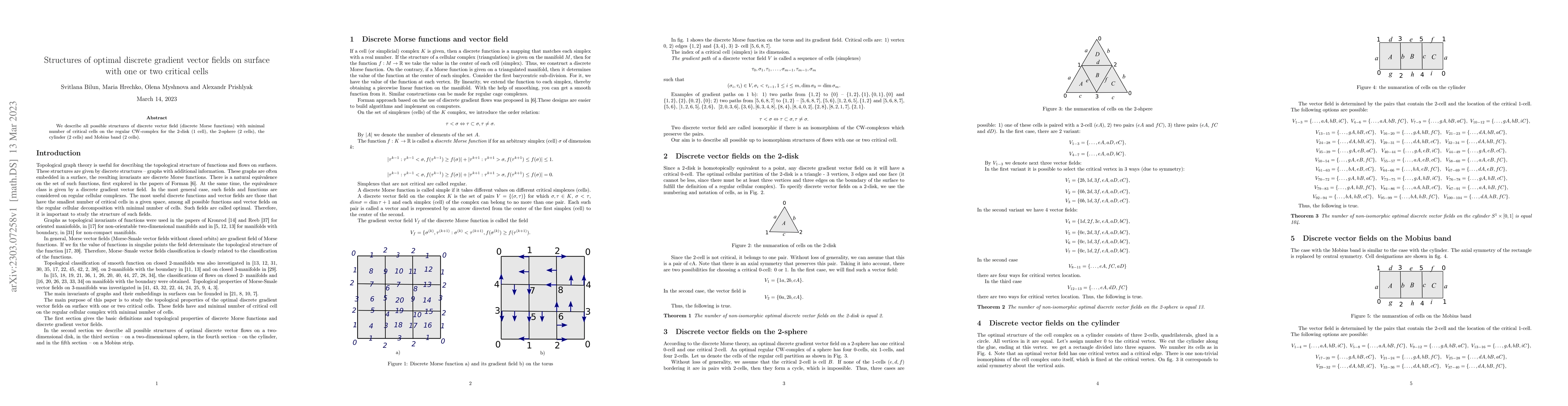 Thumbnail for Structures of optimal discrete gradient vector fields on surface with
  one or two critical cells