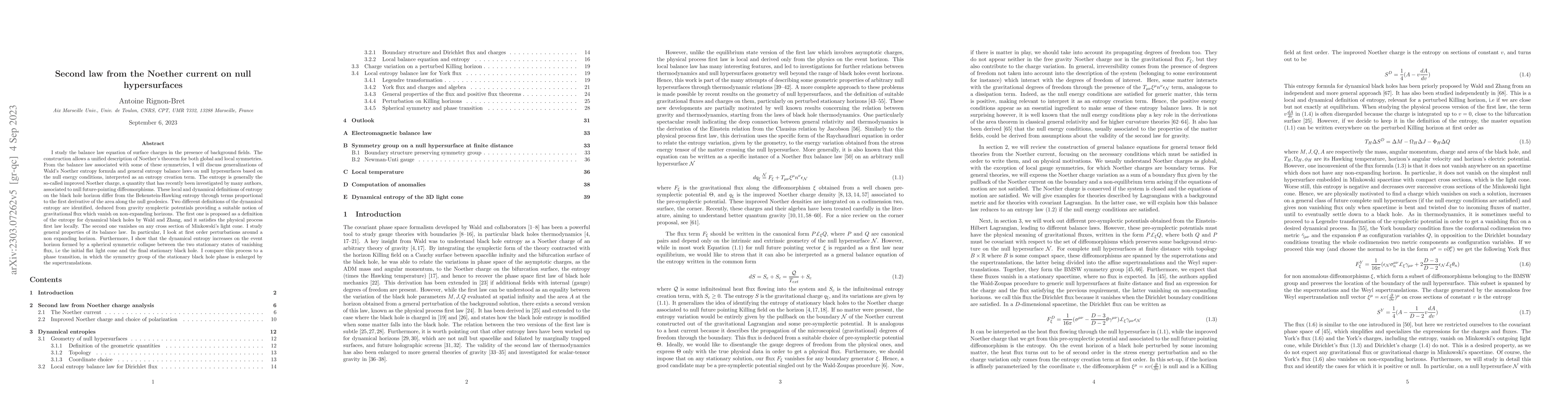Thumbnail for Second law from the Noether current on null hypersurfaces