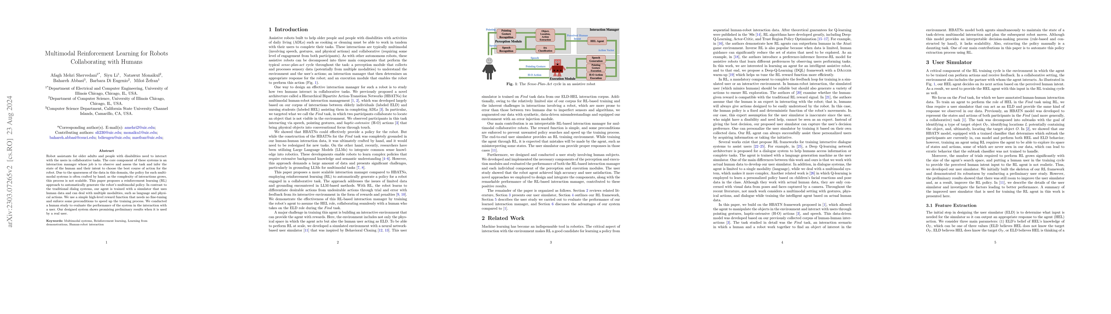 Thumbnail for Multimodal Reinforcement Learning for Robots Collaborating with Humans