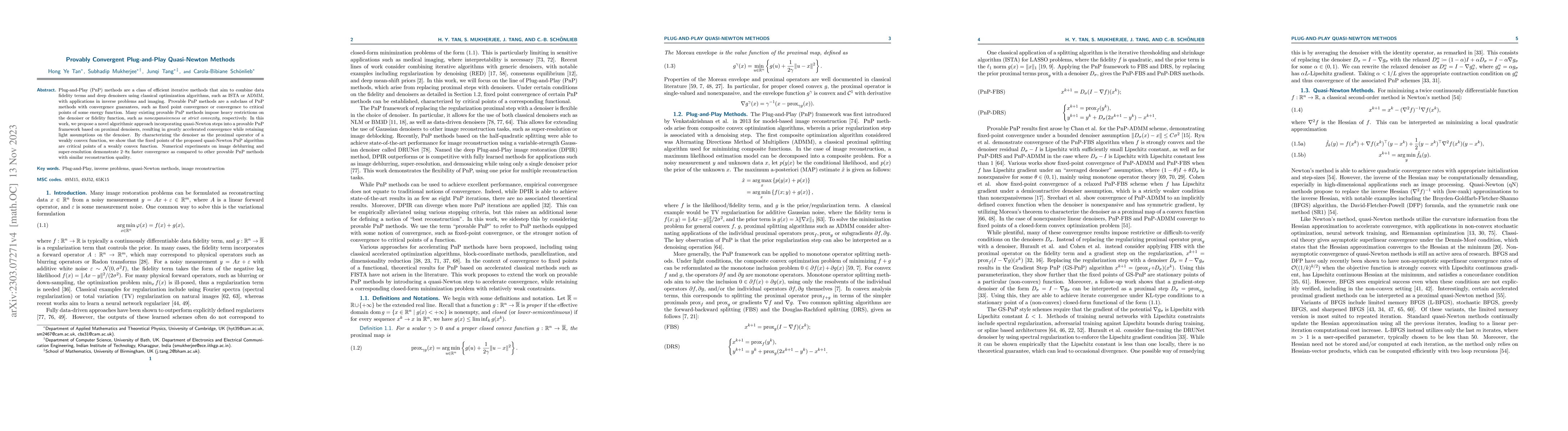 Thumbnail for Provably Convergent Plug-and-Play Quasi-Newton Methods