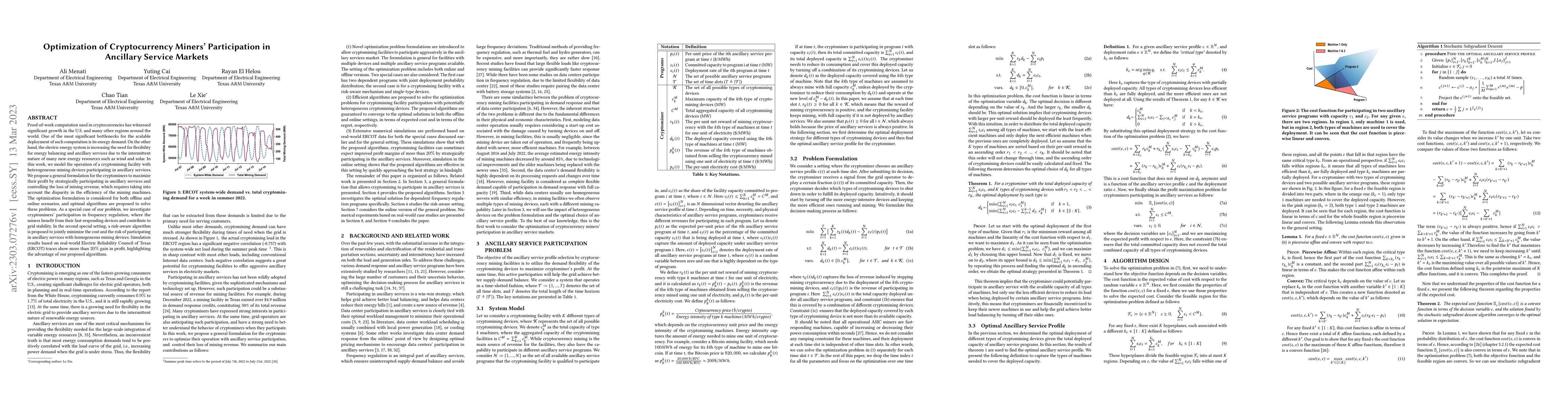 Thumbnail for Optimization of Cryptocurrency Miners' Participation in Ancillary
  Service Markets