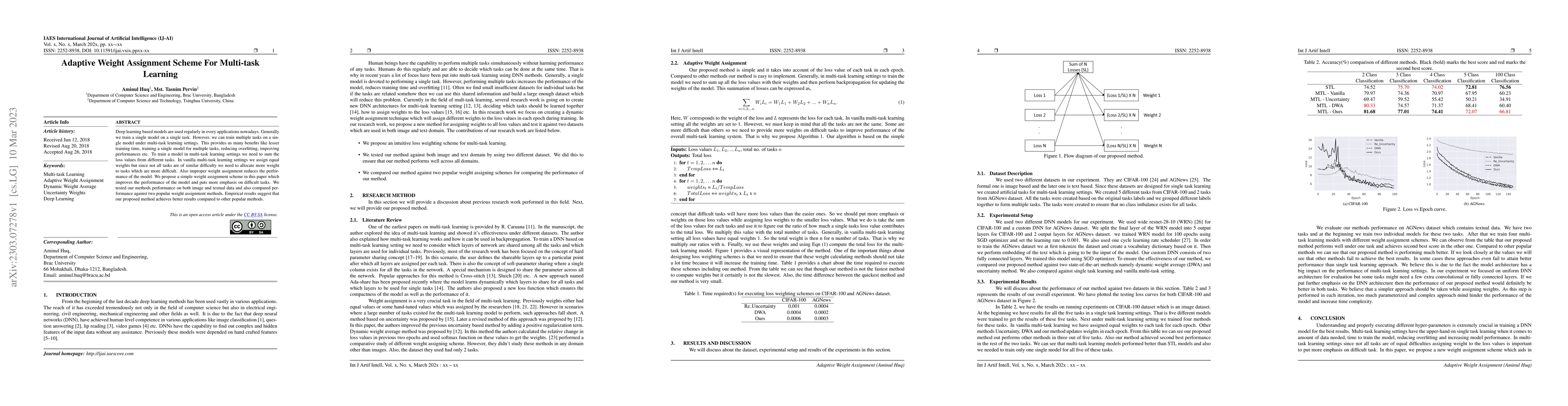 Thumbnail for Adaptive Weight Assignment Scheme For Multi-task Learning