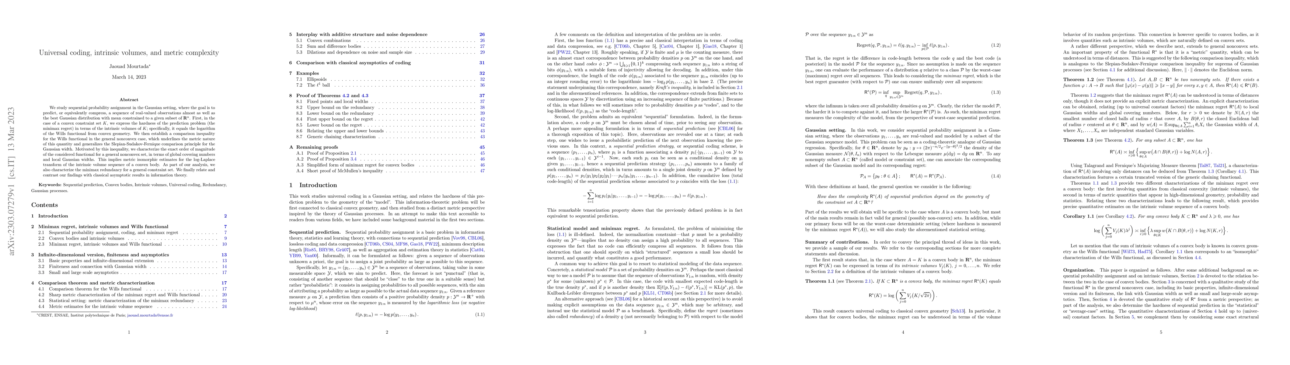 Thumbnail for Universal coding, intrinsic volumes, and metric complexity