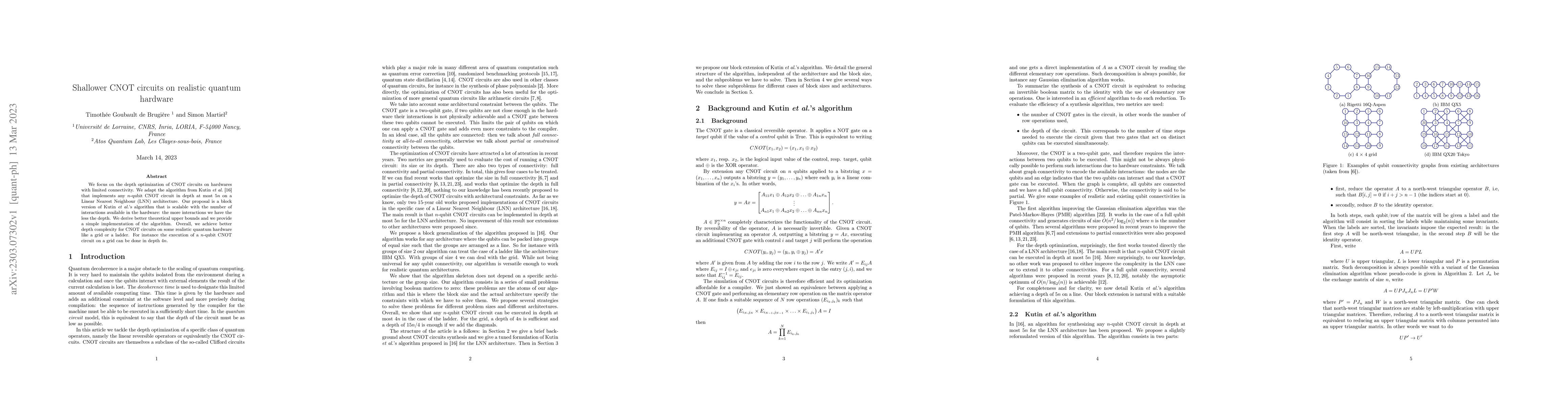 Thumbnail for Shallower CNOT circuits on realistic quantum hardware