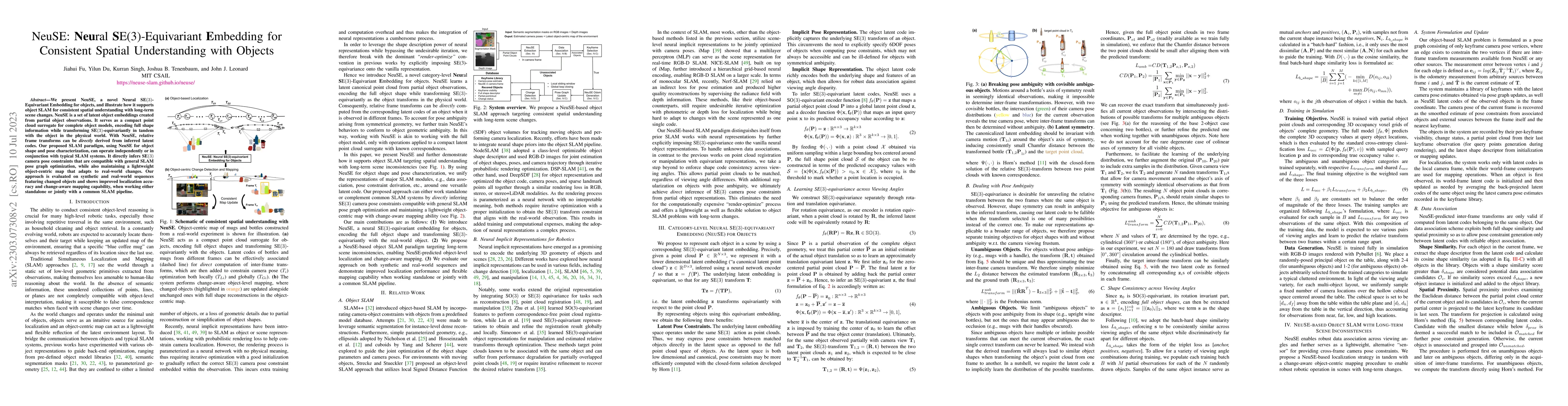 Thumbnail for NeuSE: Neural SE(3)-Equivariant Embedding for Consistent Spatial
  Understanding with Objects