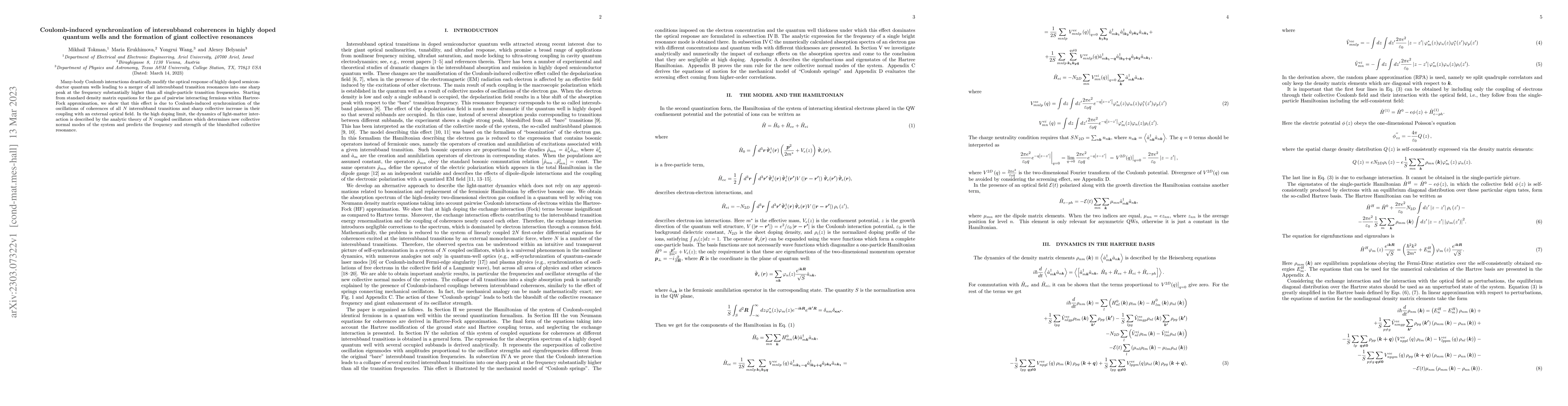 Thumbnail for Coulomb-induced synchronization of intersubband coherences in highly
  doped quantum wells and the formation of giant collective resonances