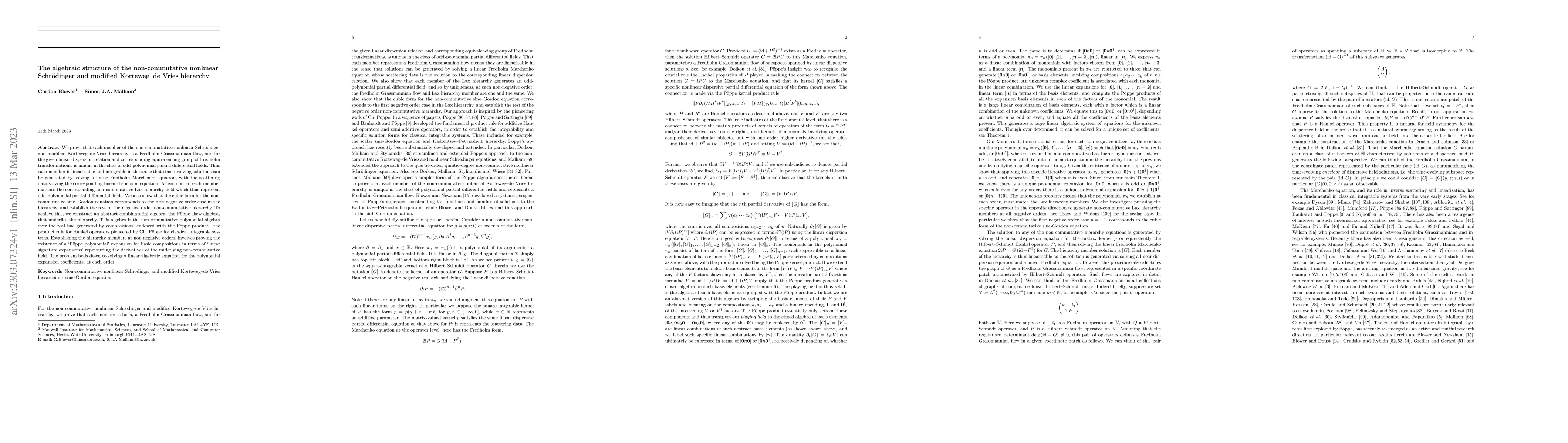 Thumbnail for The algebraic structure of the non-commutative nonlinear Schrodinger and
  modified Korteweg-de Vries hierarchy