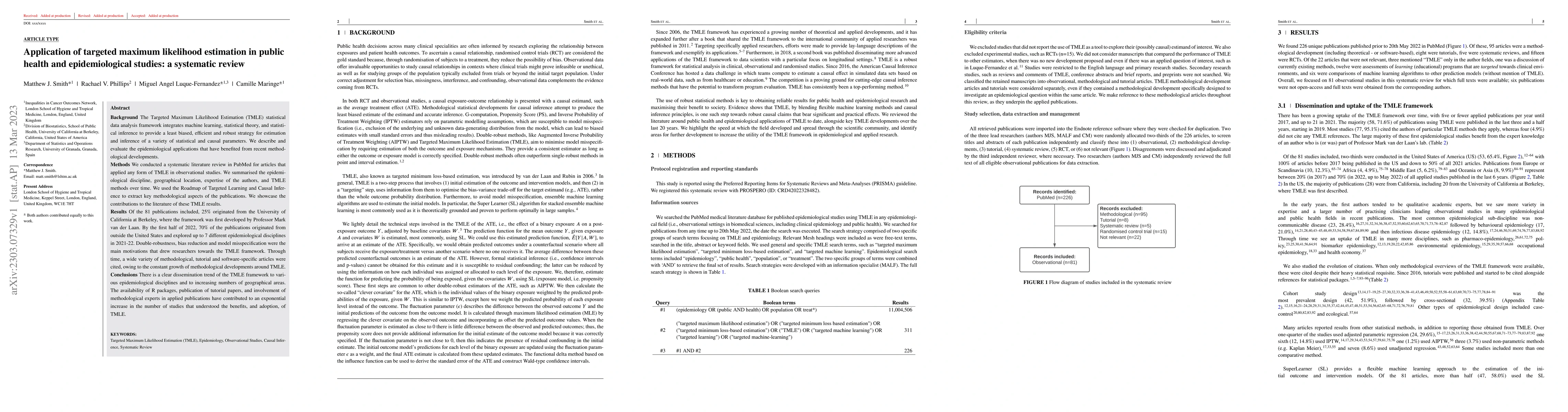 Thumbnail for Application of targeted maximum likelihood estimation in public health
  and epidemiological studies: a systematic review