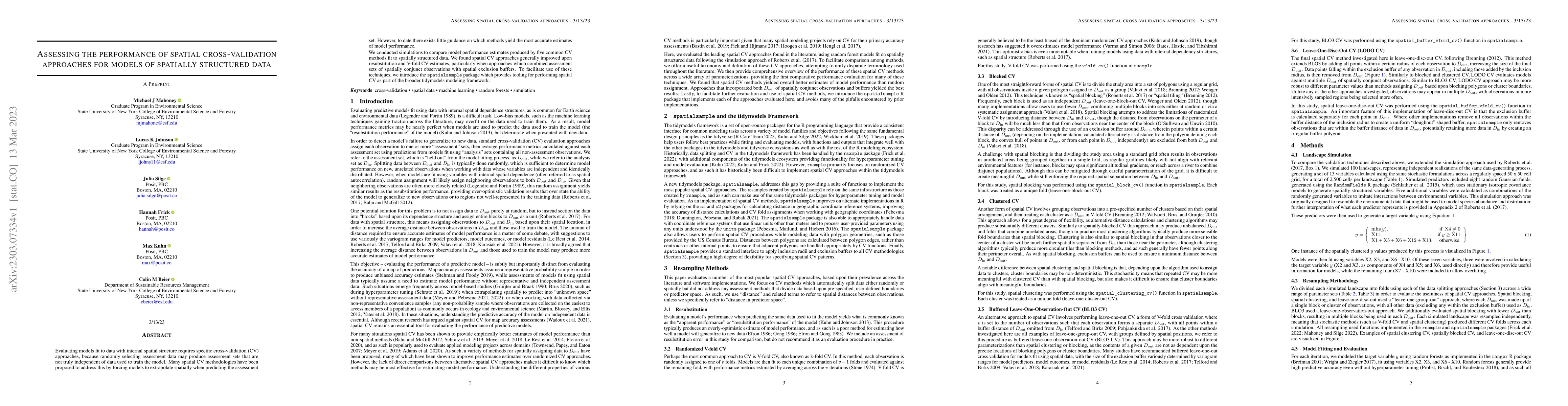 Thumbnail for Assessing the performance of spatial cross-validation approaches for
  models of spatially structured data