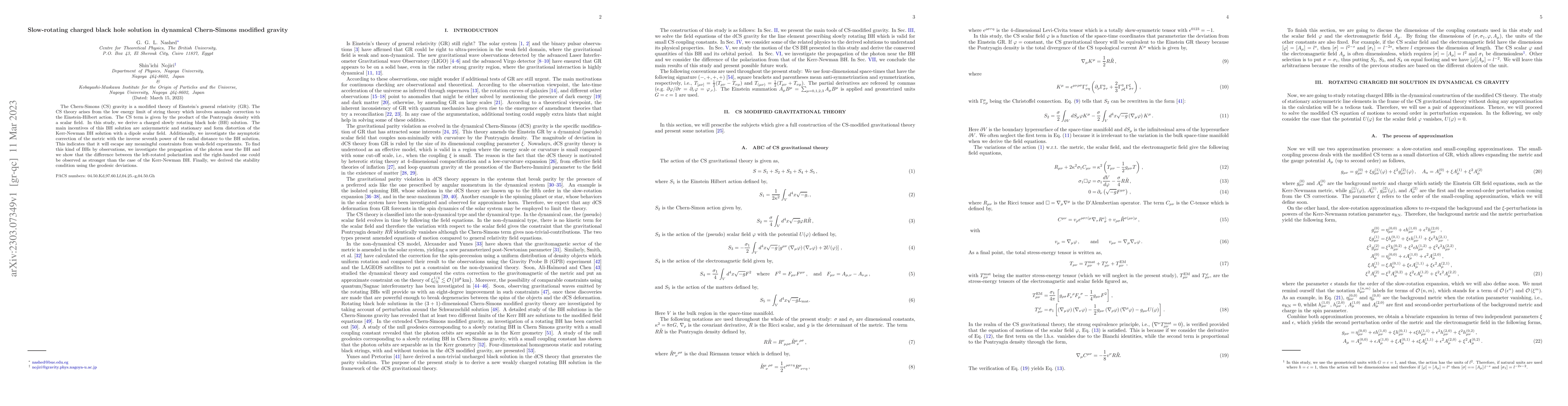 Thumbnail for Slow-rotating charged black hole solution in dynamical Chern-Simons
  modified gravity